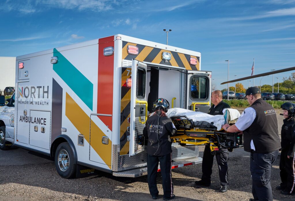 North Memorial Health team at work near an ambulance