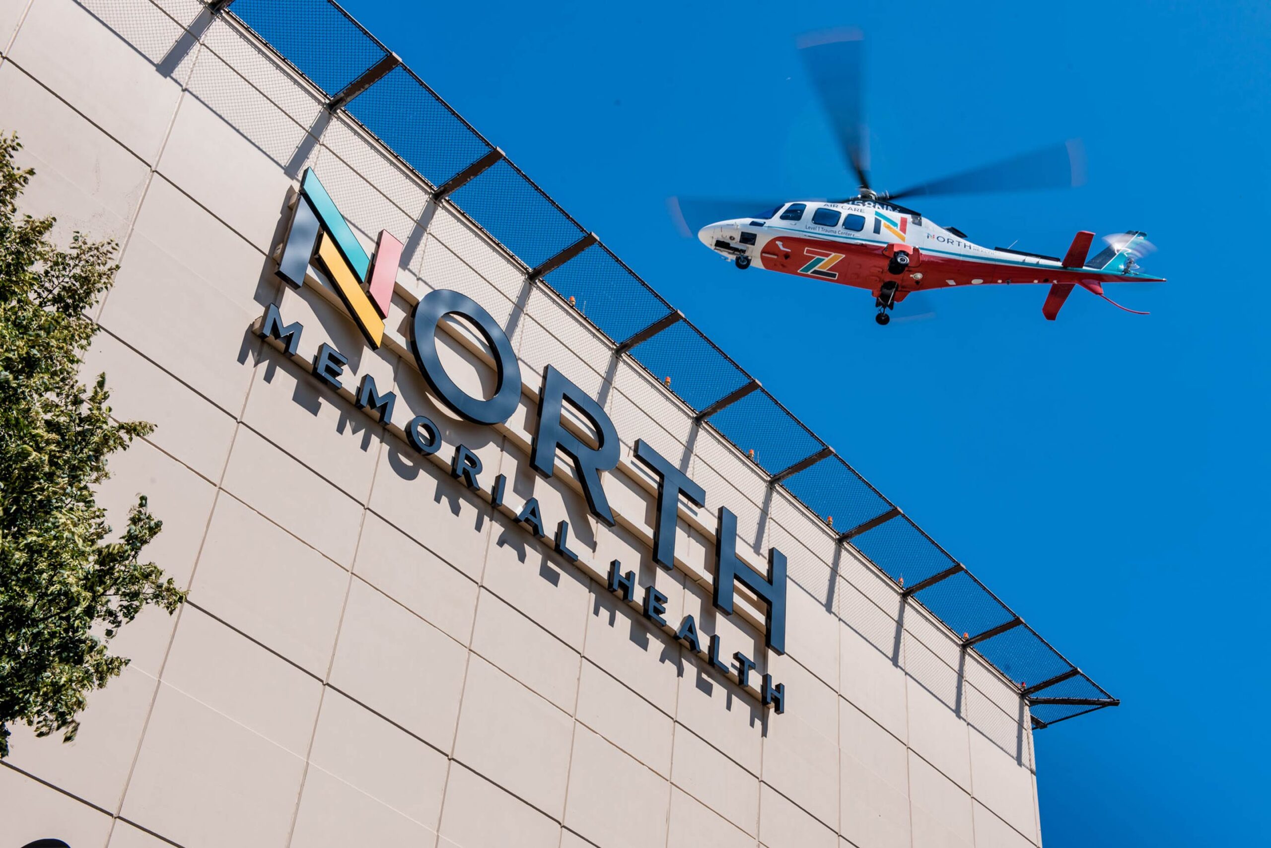 North Memorial Health helicopter landing at North Memorial Health Hospital